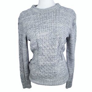 Women's Gray Marled Chunky Fisherman Lithuanian Knit Sweater
